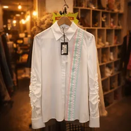 Chemise blanche à broderies pastel sur cintre